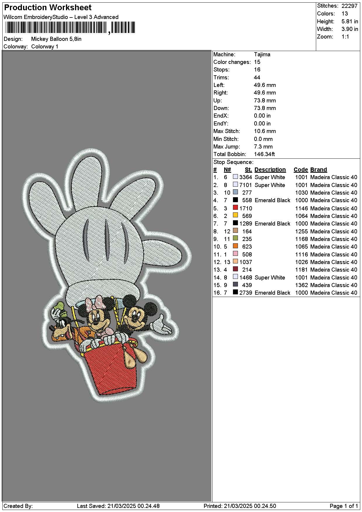 Mickey Balloon Patch Embroidery File 6 sizes