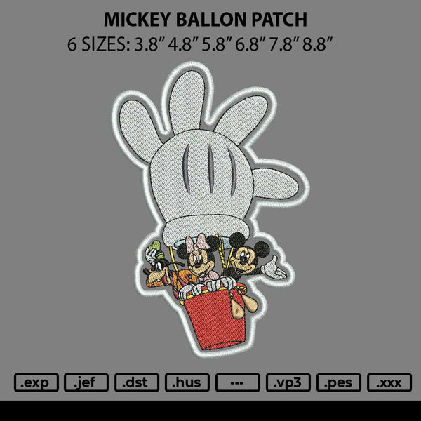 Mickey Balloon Patch Embroidery File 6 sizes