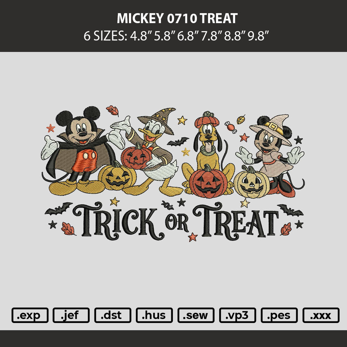 Mickey 0710 Treat Embroidery Machine Design File 6 sizes