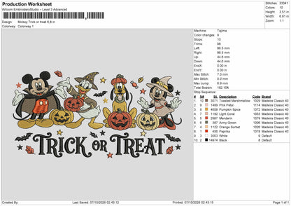 Mickey 0710 Treat Embroidery Machine Design File 6 sizes