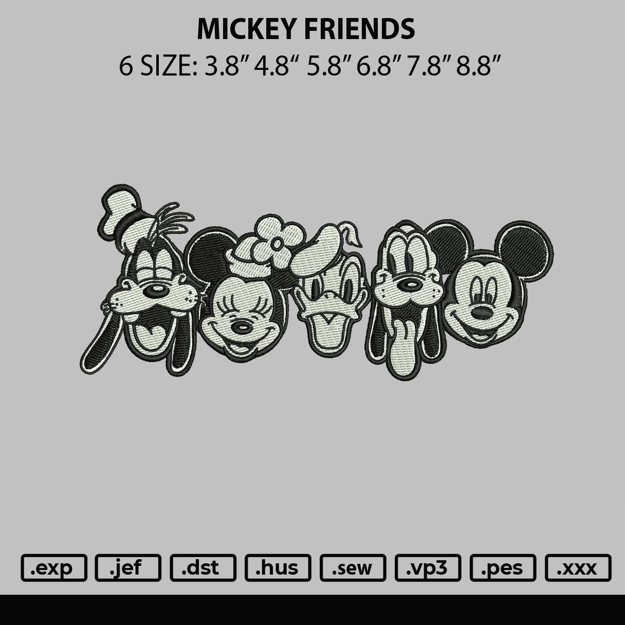 Mickey Friends Embroidery File 6 sizes