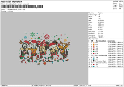 Mickey Friends Xmas 23 Embroidery File 6 sizes