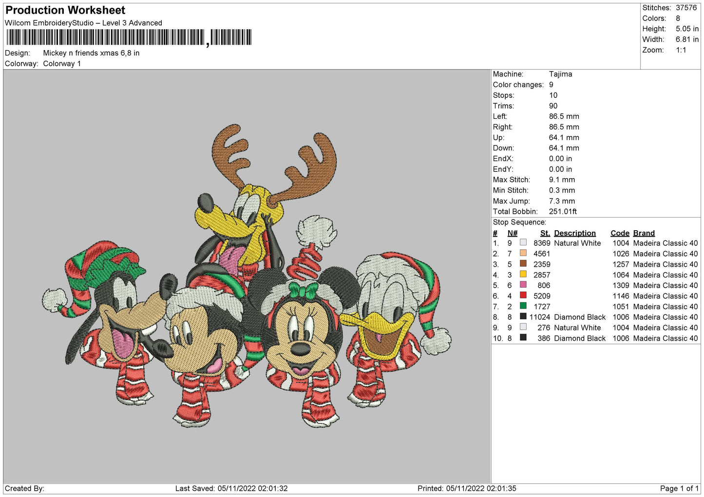 Mickey N Friends Embroidery File 5 sizes
