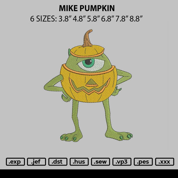 Mike Pumpkin Embroidery File 6 sizes