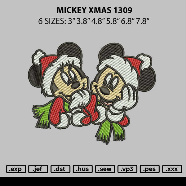 Mickey Xmas 1309 Embroidery File 6 sizes