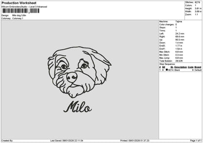 Milo Dog 01 Embroidery File 6 sizes