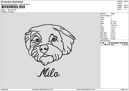 Milo Dog 01 Embroidery File 6 sizes