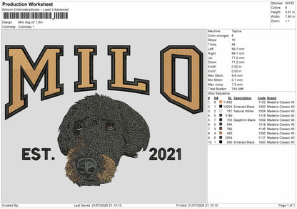 Milo Dog V2 Embroidery Machine Design File 6 sizes