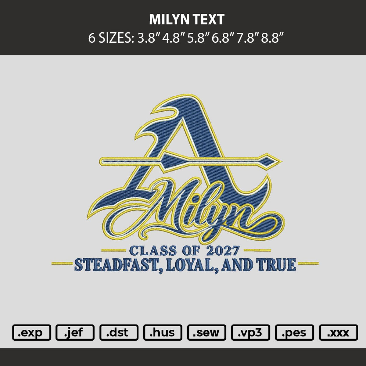 Milyn Text Embroidery Machine Design File 6 sizes