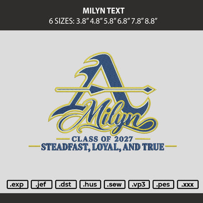Milyn Text Embroidery Machine Design File 6 sizes