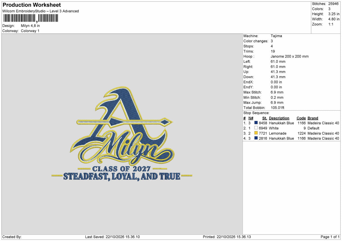 Milyn Text Embroidery Machine Design File 6 sizes