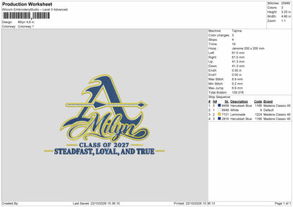 Milyn Text Embroidery Machine Design File 6 sizes