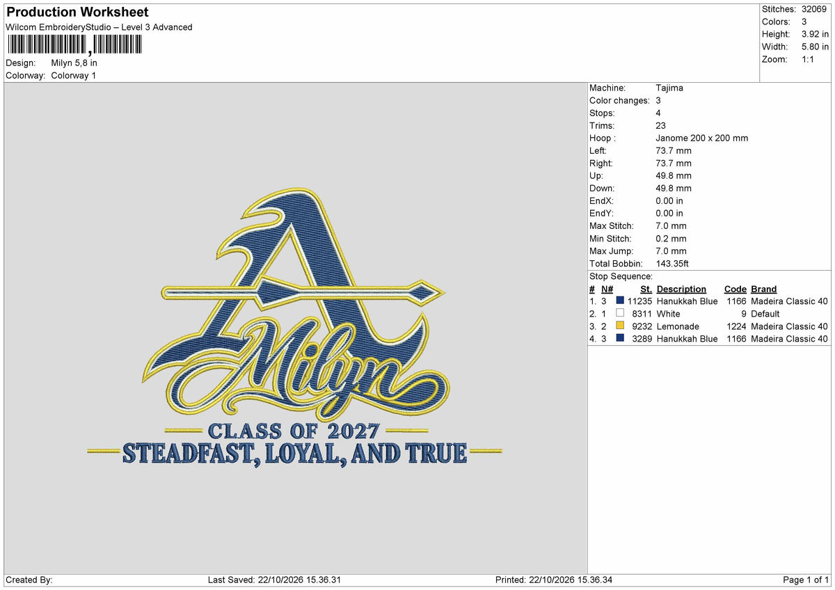 Milyn Text Embroidery Machine Design File 6 sizes