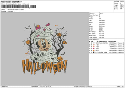 Minnie Halloween 02 Embroidery File 6 sizes
