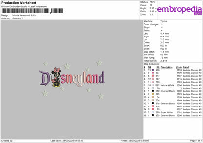 Minnie Disneyland Embroidery File 4 size