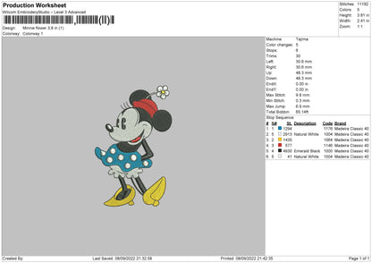 Minnie Flower Embroidery File 5 sizes