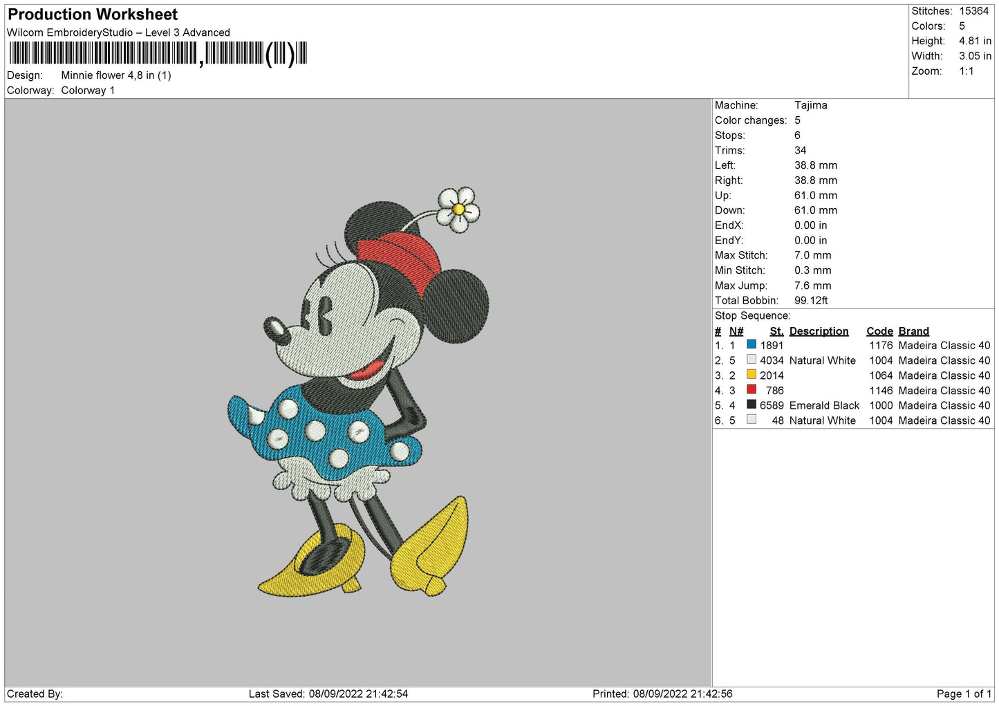 Minnie Flower Embroidery File 5 sizes