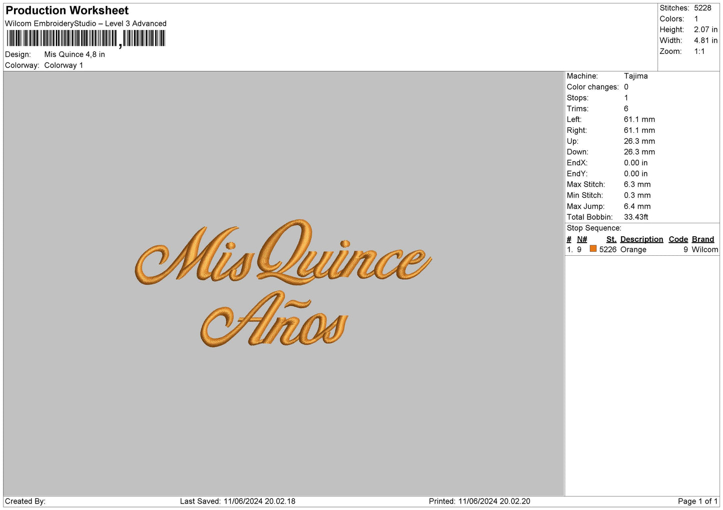 Misquince Text Embroidery File 6 sizes