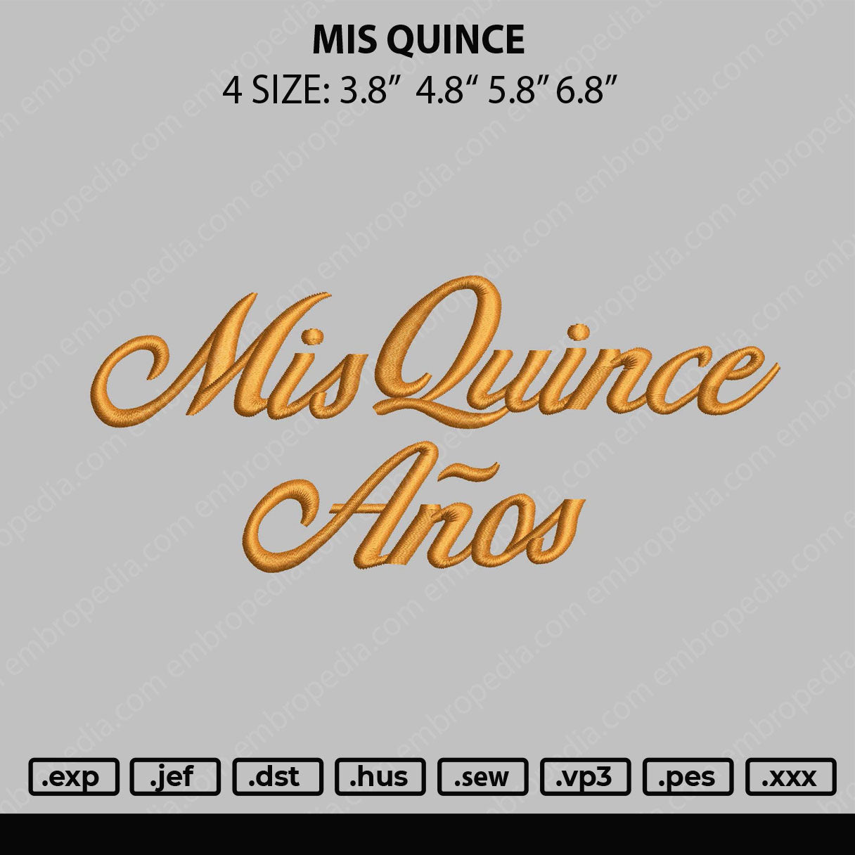 Mis Quince Embroidery File 4 size