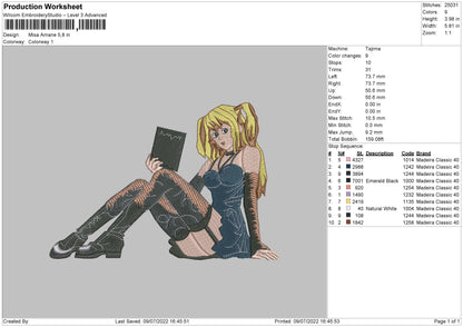Misa Amane Embroidery File 4 sizes