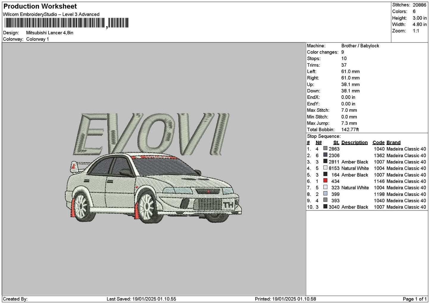 Car 1901a Embroidery File 6 sizes