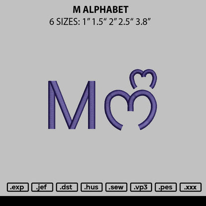 Letter M Alphabet Embroidery Machine File, 6 Sizes