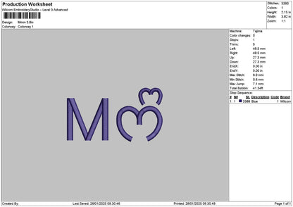 Letter M Alphabet Embroidery Machine File, 6 Sizes