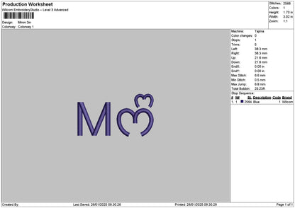 Letter M Alphabet Embroidery Machine File, 6 Sizes
