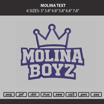 Molina Text Embroidery Machine Design File 6 sizes