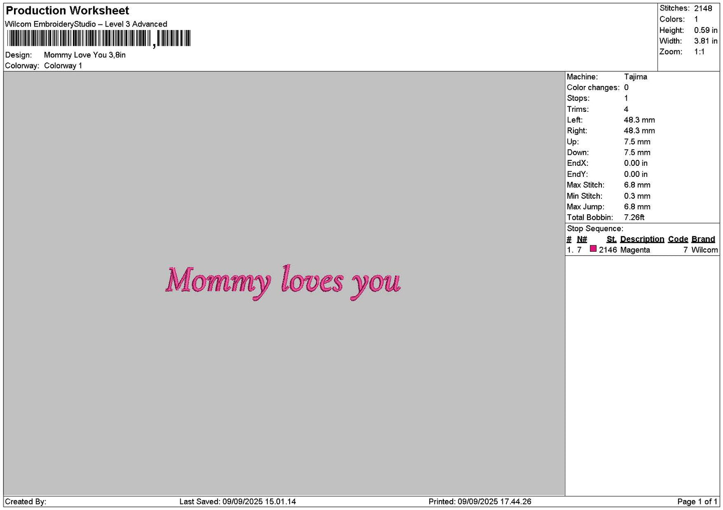 Mommytext 0909 Embroidery File 6 sizes