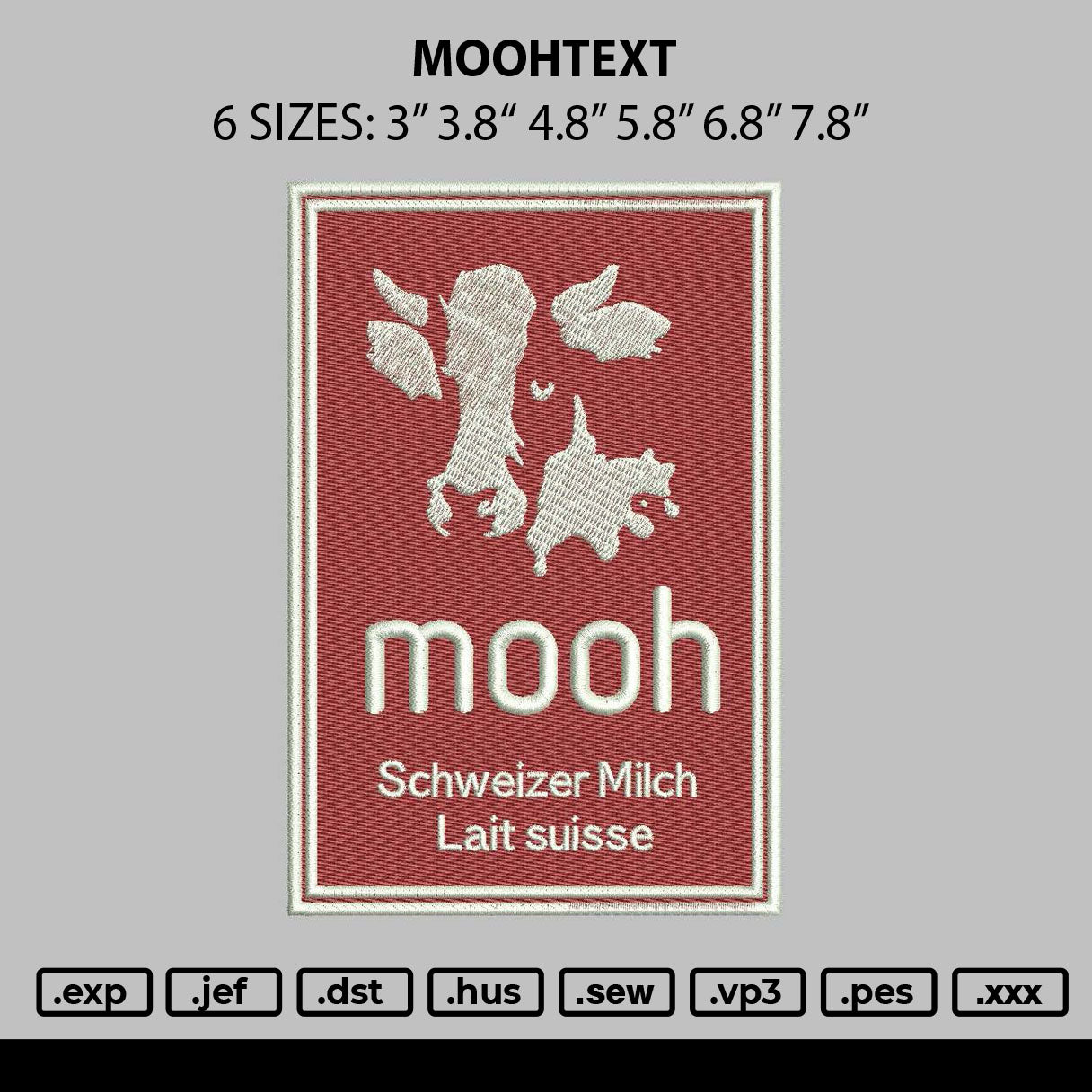 Moohtext Embroidery File 6 sizes