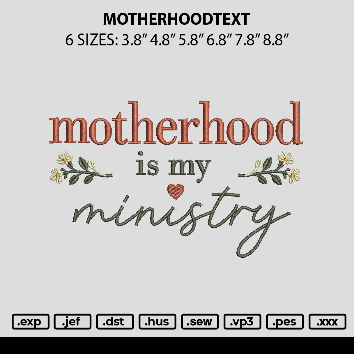 Motherhoodtext Embroidery File 6 sizes