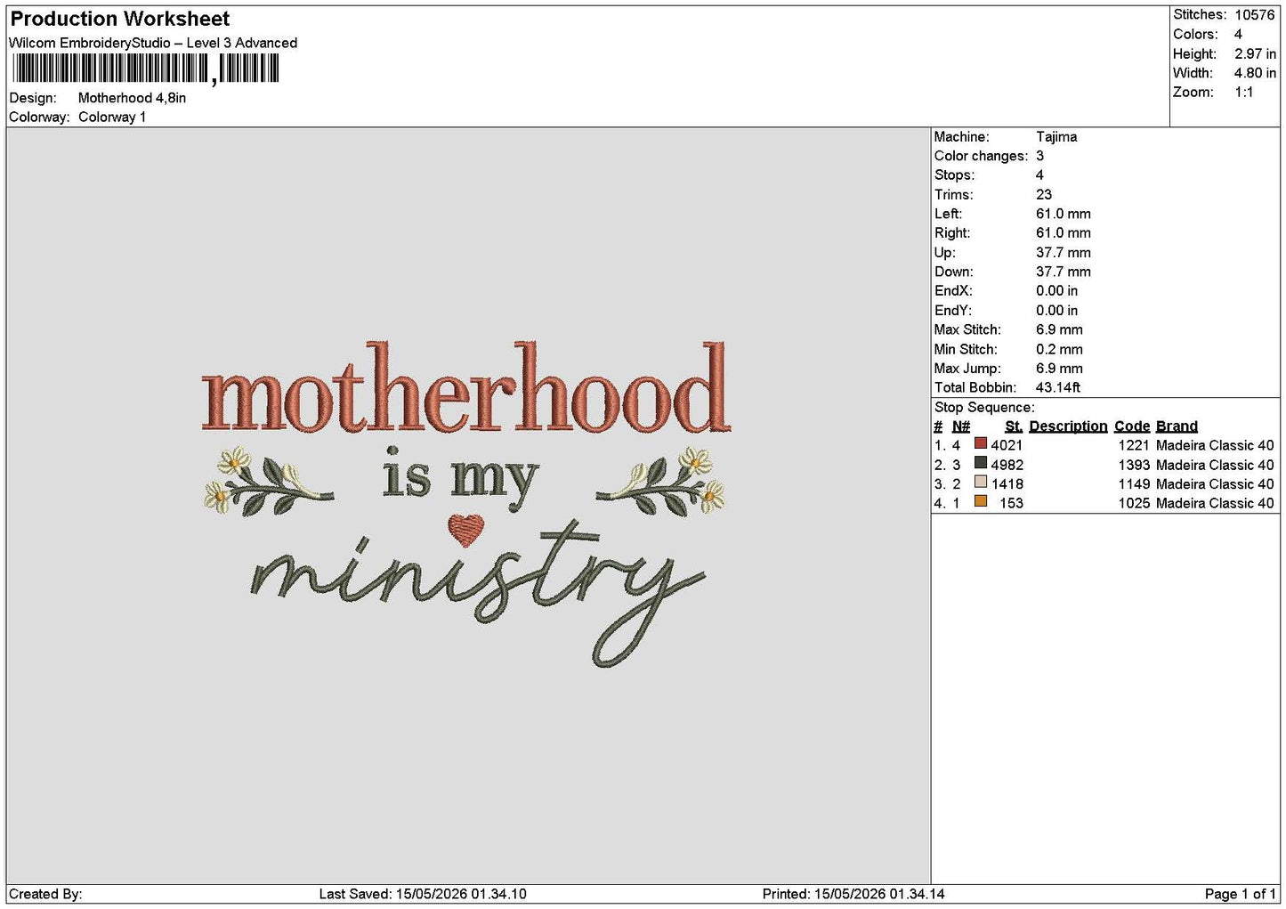 Motherhoodtext Embroidery File 6 sizes