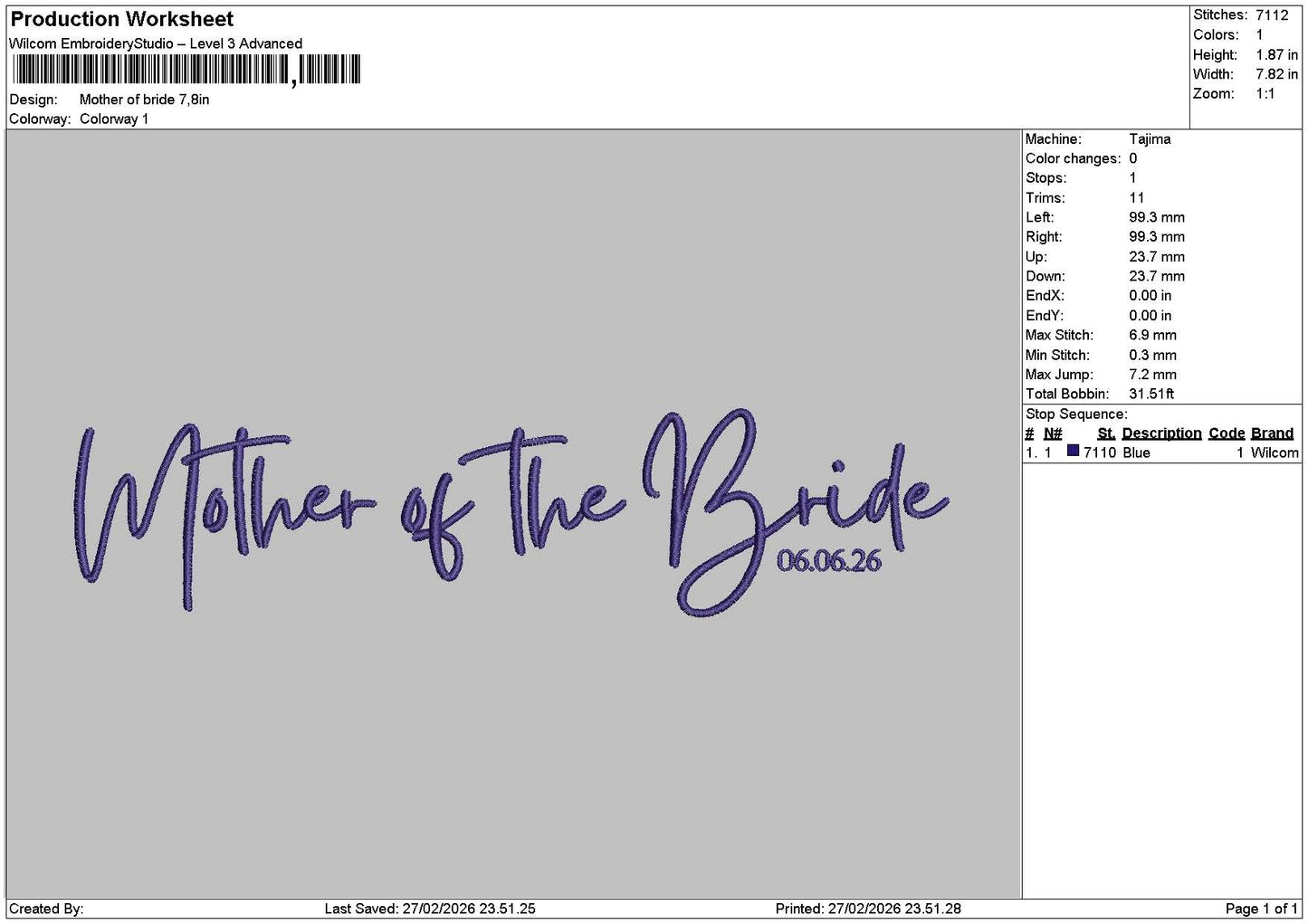 Motherbridetext Embroidery File 6 sizes