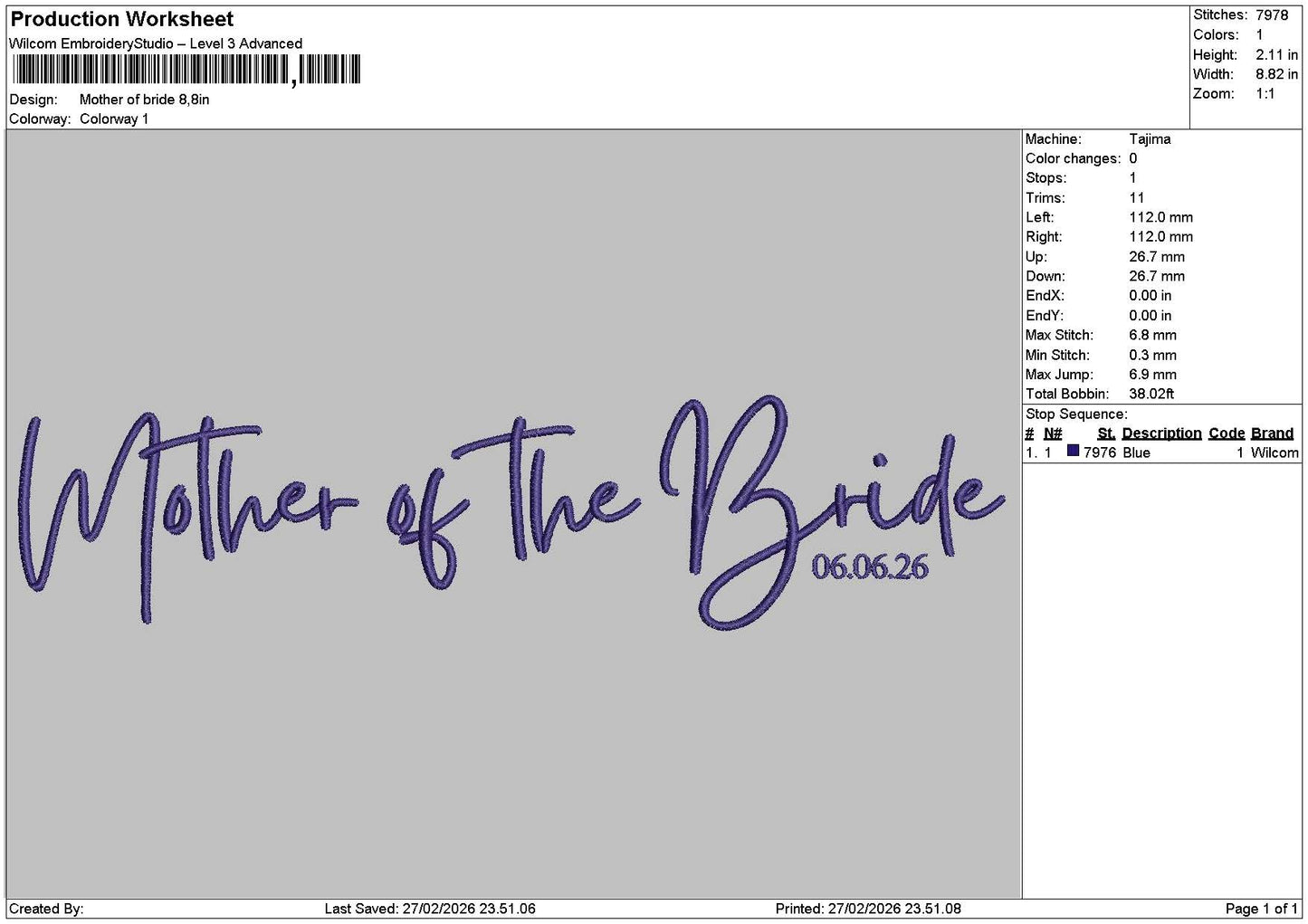 Motherbridetext Embroidery File 6 sizes