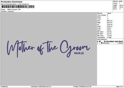 Mothergroomtext Embroidery File 6 sizes