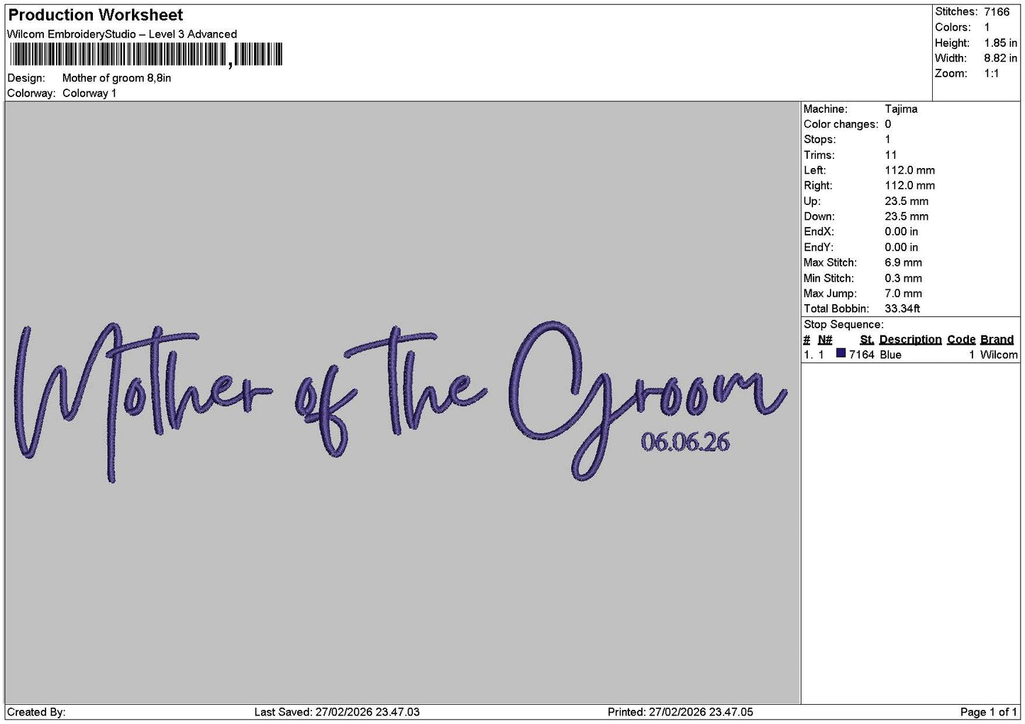 Mothergroomtext Embroidery File 6 sizes