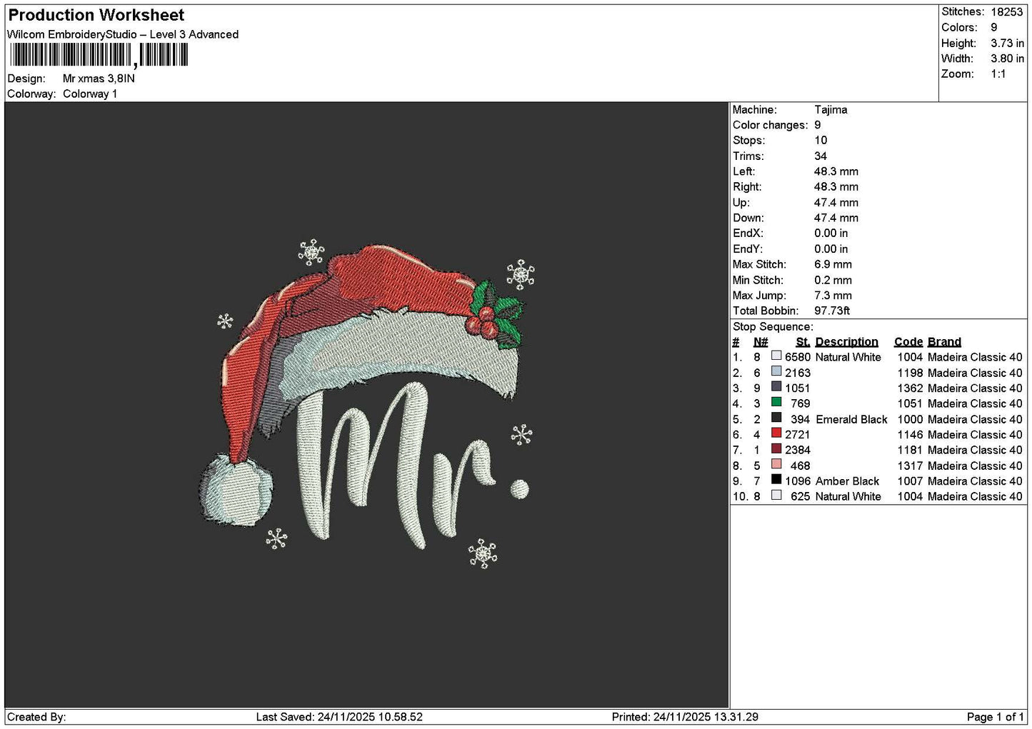 Mrmrs Xmas Embroidery File 6 sizes