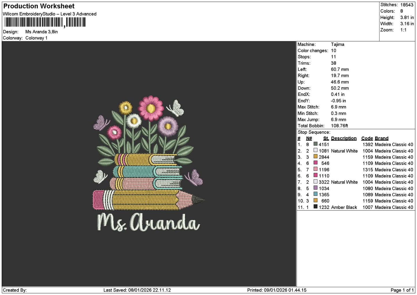 Arandatext Embroidery File 6 sizes