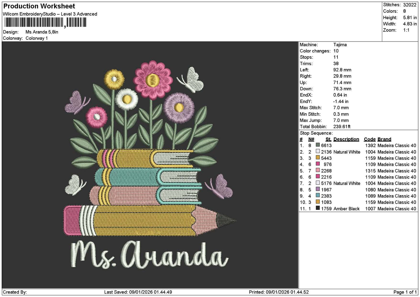Arandatext Embroidery File 6 sizes