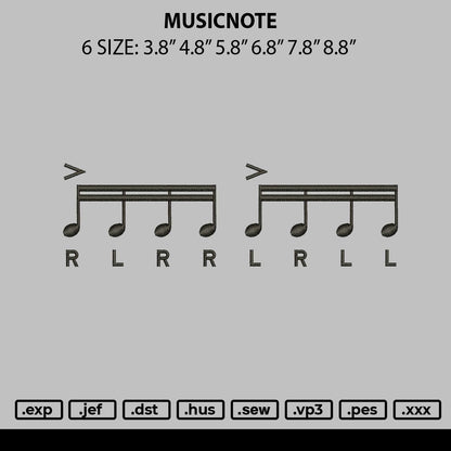 Musicnote Embroidery File 6 sizes
