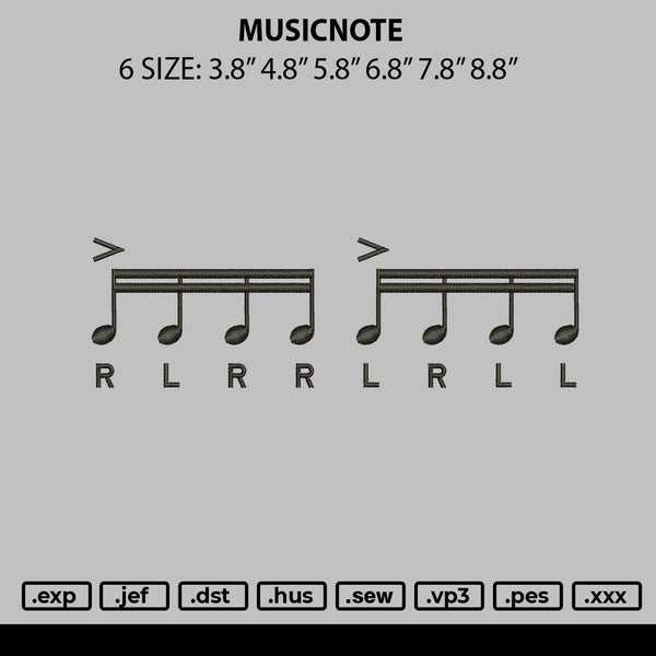 Musicnote Embroidery File 6 sizes