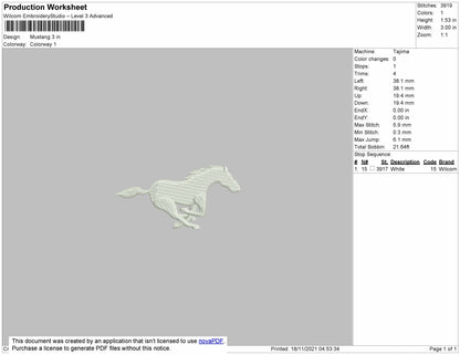 Mustang Embroidery File 4 size