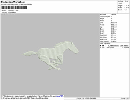 Mustang Embroidery File 4 size