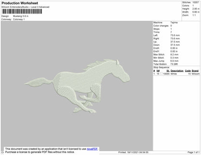 Mustang Embroidery File 4 size