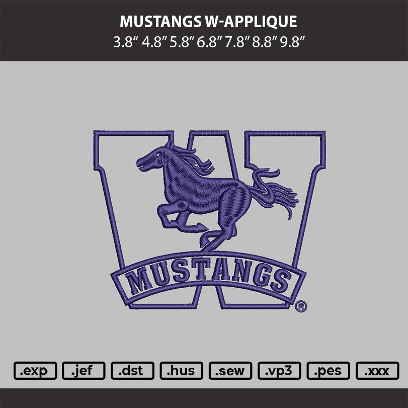 Mustang W-Applique Embroidery Machine Design File