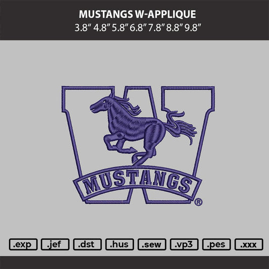 Mustang W-Applique Embroidery Machine Design File