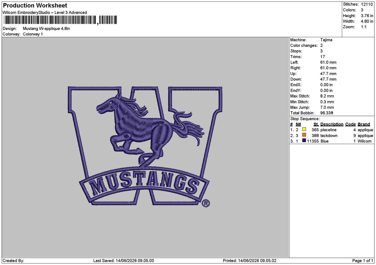 Mustang W-Applique Embroidery Machine Design File