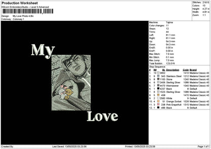 My Love Photo Embroidery File 6 sizes