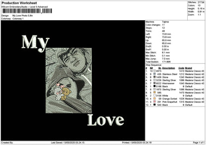 My Love Photo Embroidery File 6 sizes